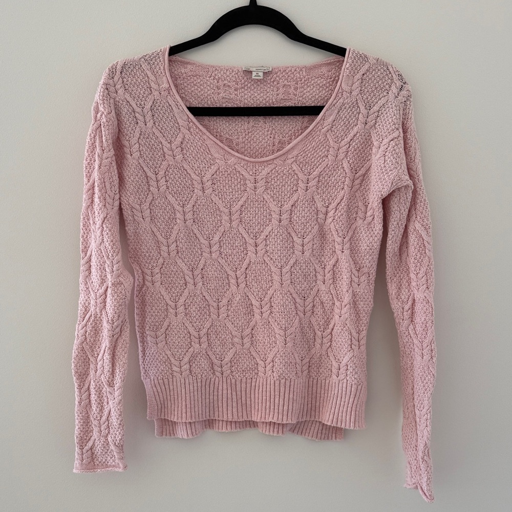 GAP Light Pink V-Neck Cable Knit Sweater